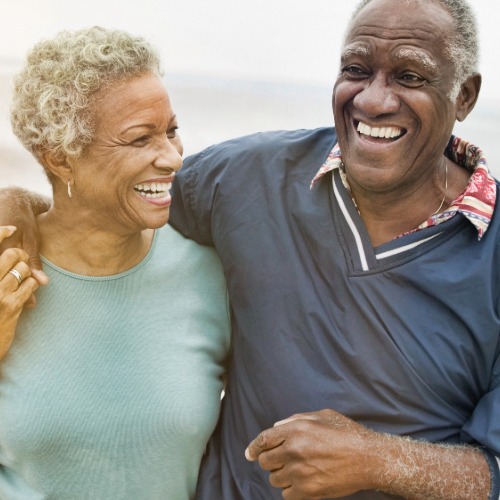 Happy couple reviewing retirement plans